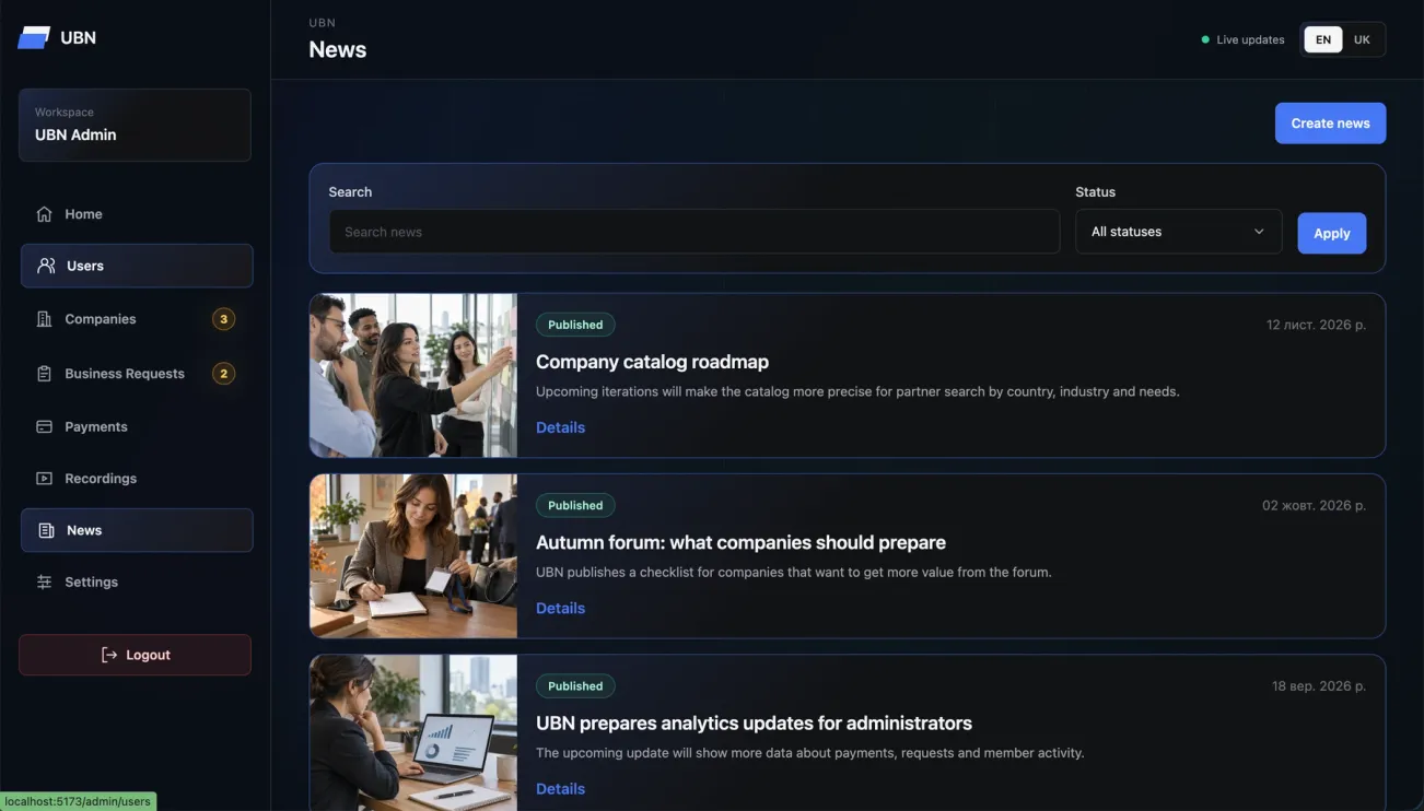 UBN — Community news management
