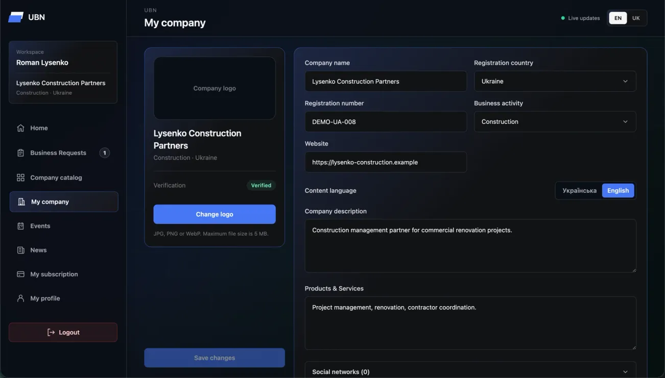UBN — Company profile and bilingual service descriptions