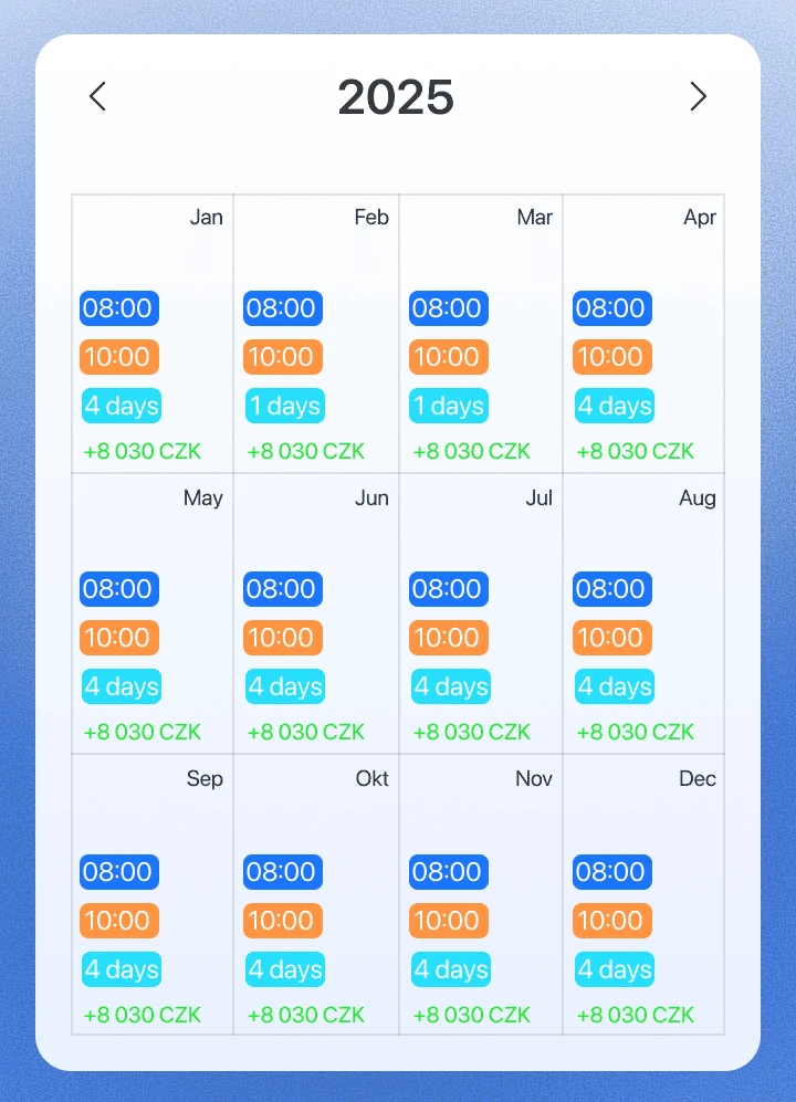 TaxMe calendar statistics screen